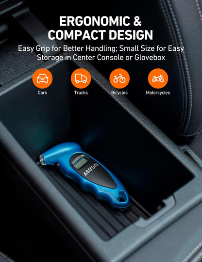 AstroAI Digital Tire Pressure Gauge 0-150PSI, Accurate in 0.1 Increments, Tire Pressure Gauge with Backlit LCD and Presta Valve Adaptor, 4 Units of Measurement for Car Truck Bicycle, Blue