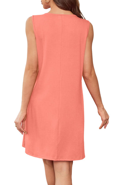 BKRIVE Sundresses for Women 2025 Vacation Sleeveless Pleated Beach Cover Up Summer Dresses Loose Short Dress Coral L