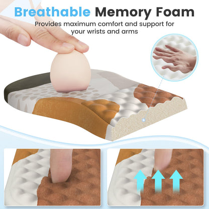 HAOCOO Ergonomic Mouse Pad with Wrist Rest and Keyboard Wrist Rest, 3 PCS Computer Carpal Tunnel Mouse Pads for Desk with Coaster Set, Memory Foam Keyboard Wrist Support for Laptop Office, Boho Beige