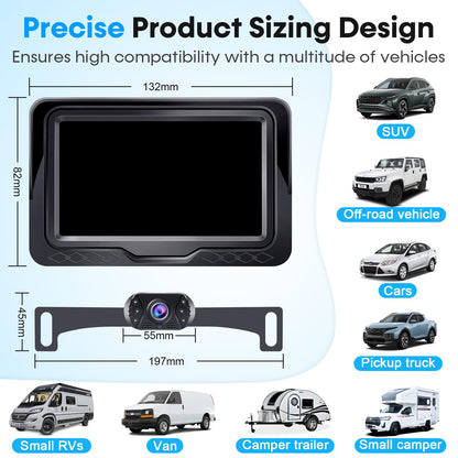 Backup Camera Easy Setup Plug-Play: HD 1080P No-Delay Waterproof - Clear Night Vision Rear View Camera with Monitor for Car Truck SUV - LK3