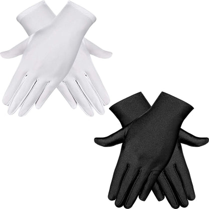 HESTYA 2 Pair Women Stretchy Spandex Gloves Short Stain Costume Formal Gloves for Halloween Cosplay Party Uniform Parade(8.3 Inch)