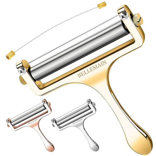 Bellemain Stainless Steel Wire Cheese Slicer - Adjustable Cheese Cutter for Cheddar, Gruyere, Raclette, Mozzarella Cheese Block, Gold