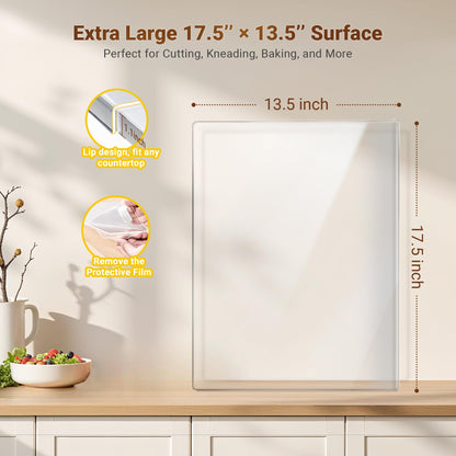 Acrylic Cutting Board with Counter Lip, 17.5x13.5 Inch Clear Cutting Boards for Kitchen Counter, Large Cutting Board Non Slip for Countertop Protector, Apartment Essentials Kitchen Decor Gifts