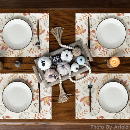 Artoid Mode Orange Maple Leaf Pumpkin Fall Placemats Set of 4, 12x18 Inch Seasonal Autumn Table Mats for Party Kitchen Dining Decoration