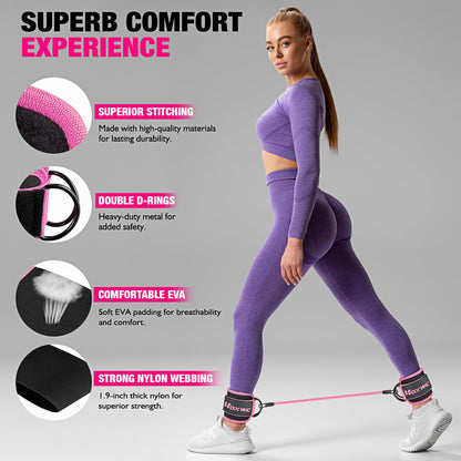HOXWC Ankle Bands with Cuffs for Leg and Booty Workouts - Resistance Bands for Kickbacks and Hip Training