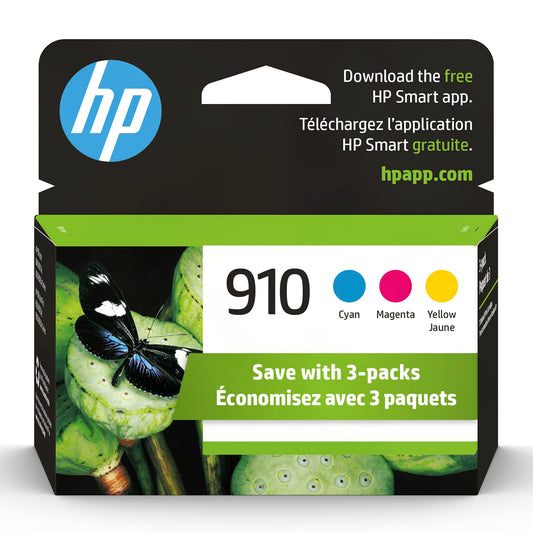 HP 910 Cyan, Magenta, Yellow Ink Cartridges for HP Printers (3-pack) | Works with Printer Series: OfficeJet 8010, 8020 Series, OfficeJet Pro 8020, 8030 | Eligible for Instant Ink | 3YN97AN