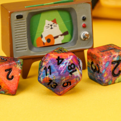 HDdais 7-Die Resin DND Dice Set, Vibrant Watercolor Pattern D&D Dice for Dungeons and Dragons, RPG Tabletop Games - Includes D4, D6, D8, D10, D12, D20, D%