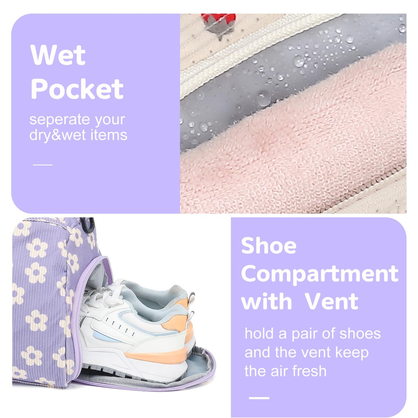 BLUBOON Duffle Bag Girls Kids Cute Gym Bag with Shoes Compartment & Wet Separation Waterproof Sports Overnight Travel Bag