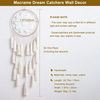 Artilady Macrame Dream Catchers for Bedroom - Tassel Wall Hanging Handmade Dreamcatchers Home Decor with Tassel Feather Ornament Craft Blessing Gift (Beige)