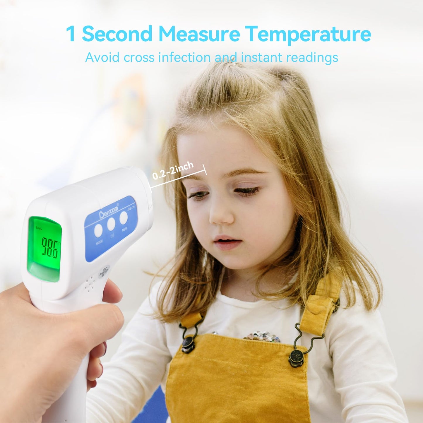 Berrcom Infrared Forehead Thermometer, Digital Non-Contact Thermometers for Adults, Kids & Babies, 3-in-1 Fever Check Temperature Gun for Home Use