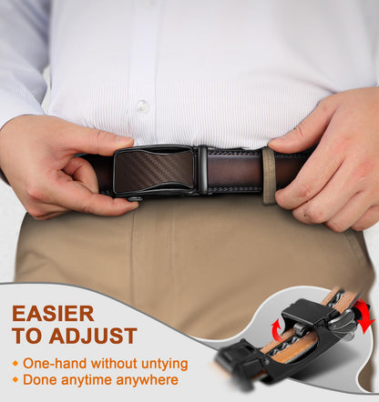 BULLIANT Mens Ratchet Belt,Leather Adjustable Slide Belt For Gift Mens Dress Casual 1 3/8",Size Adjustable(Deep Brown,32"-38" Waist Adjustable)