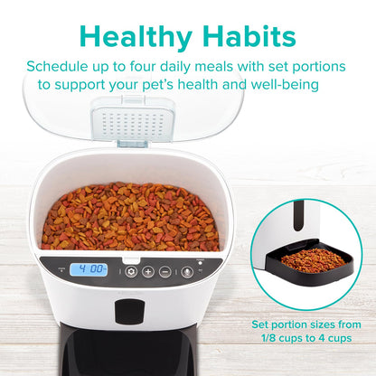 Arf Pets Automatic Pet Feeder Food Dispenser for Dogs, Cats & Small Animals – Features Distribution Alarms, Portion Control & Voice Recording – Timer Programmable Up to 4 Meals a Day