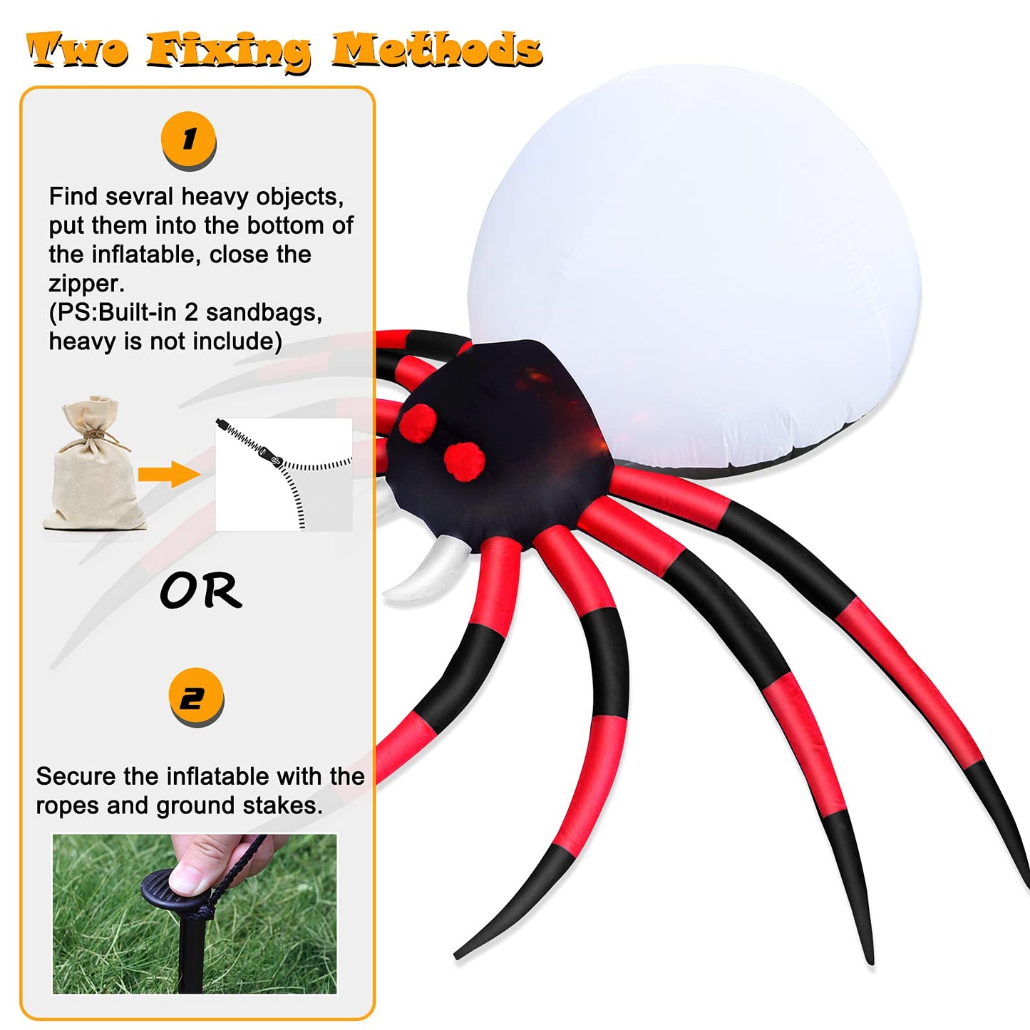 8 FT Halloween Inflatable Spider Outdoor Decorations for Yard, Giant Crawling Spider with LED Rotating Flame, Large Creepy Spider Props for Halloween Party Garden Lawn Patio Outside House Window Decor
