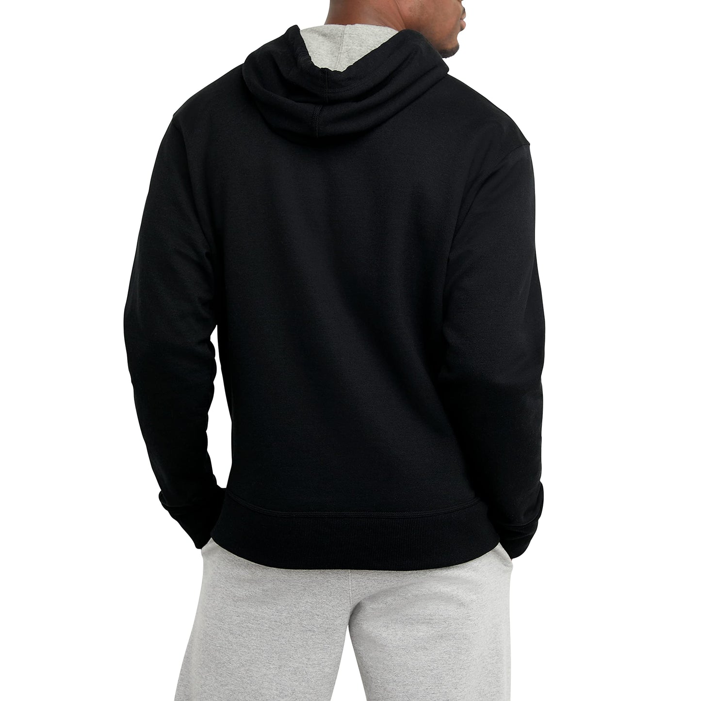 Champion Men's Pullover Fleece Hoodie, Standard Fit, Midweight, Available in Regular and Big & Tall, Black-Classic Script Logo, Medium