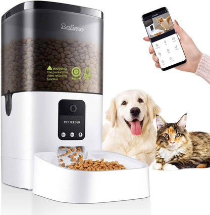 Balimo Automatic Cat Feeder with HD 1080P Video, 4L WiFi Automatic Cat Feeder with App Control & Night Vision, up to 20 Servings and 8 Meals per Day (Only 2.4G WiFi)
