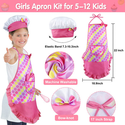 INNOCHEER Kids Baking and Cooking Set for Girls, 54PCS Chef Costume Set with Kids Apron, Chef Hat, All Real Cooking Tools and Baking Supplies, Kitchen Utensils and Recipes for Child Junior Chefs 3+