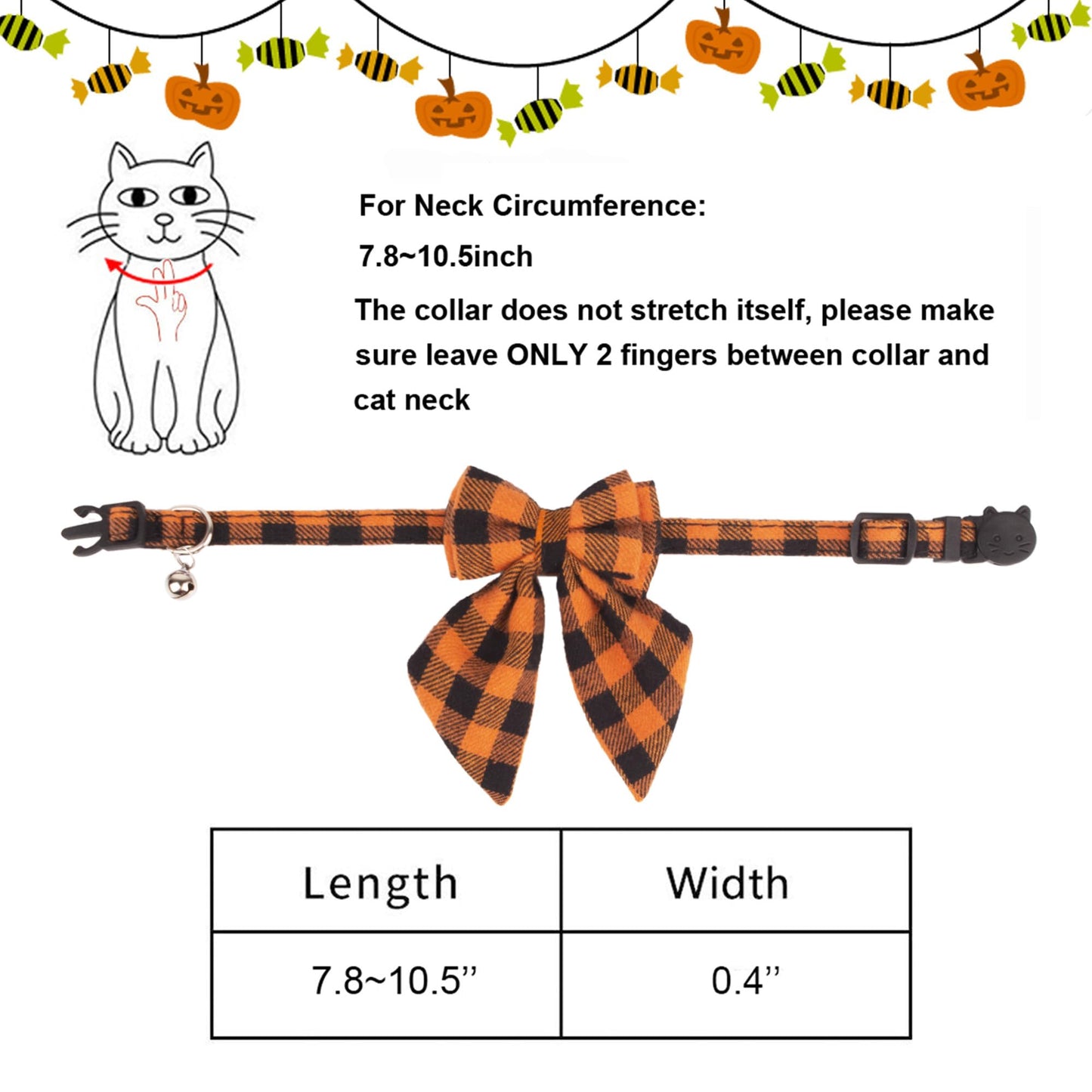 ADOGGYGO Halloween Cat Collars with Removable Bow Bell, 2 Pack Orange Purple Plaid Halloween Bowtie Collar for Cats Kittens