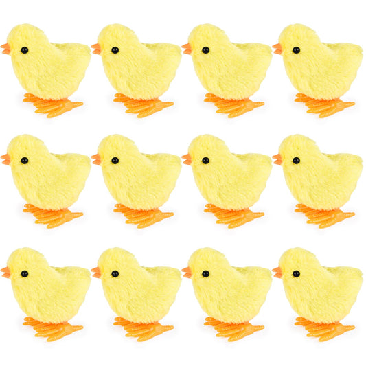 3 otters 12PCS Wind Up Toys, Wind-Up Jumping Cute Chicken Plush Chicks Toy for Kids Goodie Bags Treasure Chest Party Favors Gifts