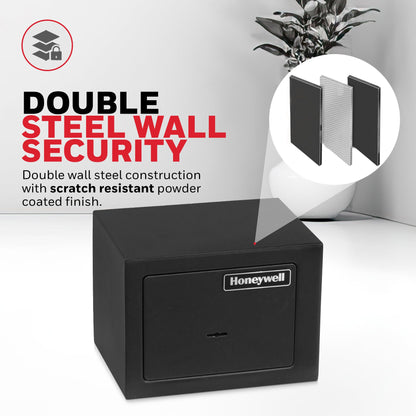 Honeywell Safes & Door Locks - Bolt Down Small Safe Box for Valuables - Steel Security with Key Lock for Personal Document Safety Box - Scratch Resistant & Carpeted Floor - 0.19 CU - Black - 5002