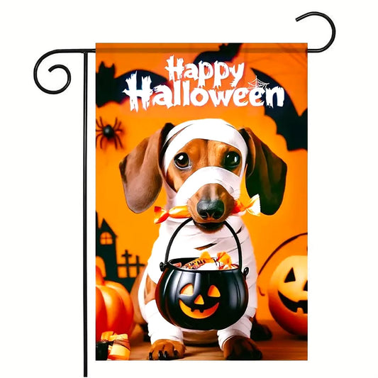 abzdfty Halloween Dog Garden Flag 12x18 Inch Double Sided Happy Halloween Pumpkin Garden Flags Yard Flag for Outside, Patio, Porch and Lawn