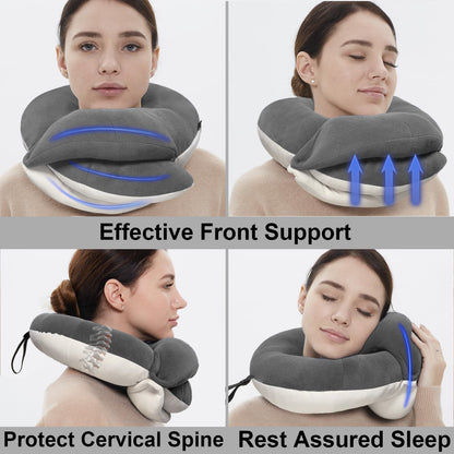 BUYUE Travel Neck Pillows for Airplanes, 360° Head Support Sleep for Long Flight, Skin-Friendly & Breathable, Kit with 3D Contoured Eye Mask, Earplugs and Storage Bag (Adult, Grey, 90+ lbs)