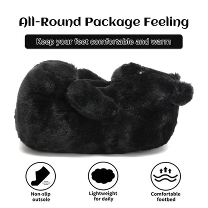 Women's Teddy Bear Slippers Black Fuzzy Slippers for Women Indoor Cute House Slippers for Women Ladies Teen Girls Fluffy Funny Bedroom Animal Slippers for Women Birthday Valentine's Day Gift Ideas