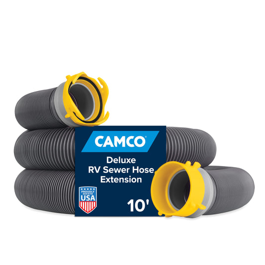 Camco 39665 Deluxe 10' Sewer Hose Extension - Heavy Duty Design with Swivel Fittings, Easy To Use and Compresses For Simple Storage, Storage Caps Included, Gray