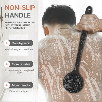 3 PCS Silicone Bath Brush Set,Back Scrubber & Body Brush & Face Brush Set, Super-Exfoliating & Lathering Body Scrubber, Shower Brush, Face Scrubber Combination for HomeBathroom Hotel Travel.(Black)