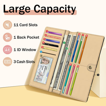 Immaturus Womens Wallet, Goth Skull Bookshelf Slim Thin RFID Blocking Credit Card Wallets, Long Bifold PU Leather Card Holder Organizer, Cash Clutch Billfold with Zipper Coin Pocket Ladies Girls Gift