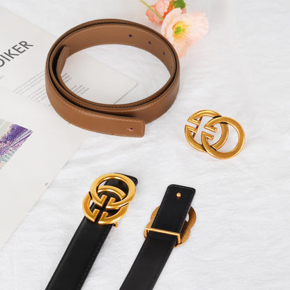 Aurolran Women's Fashion Classic Metal Buckle Leather Belt with Jeans Dress