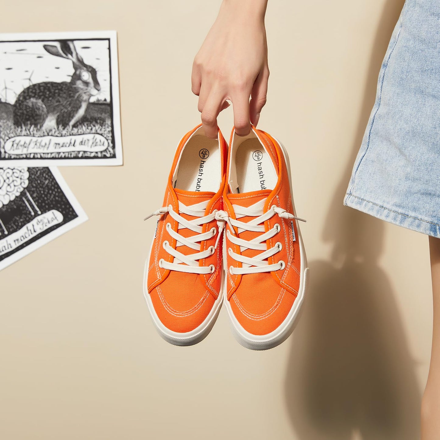hash bubbie Women's Slip on Shoes Canvas Shoes Non Slip Fashion Canvas Sneakers for Women Low Top Loafers(Orange.US7)
