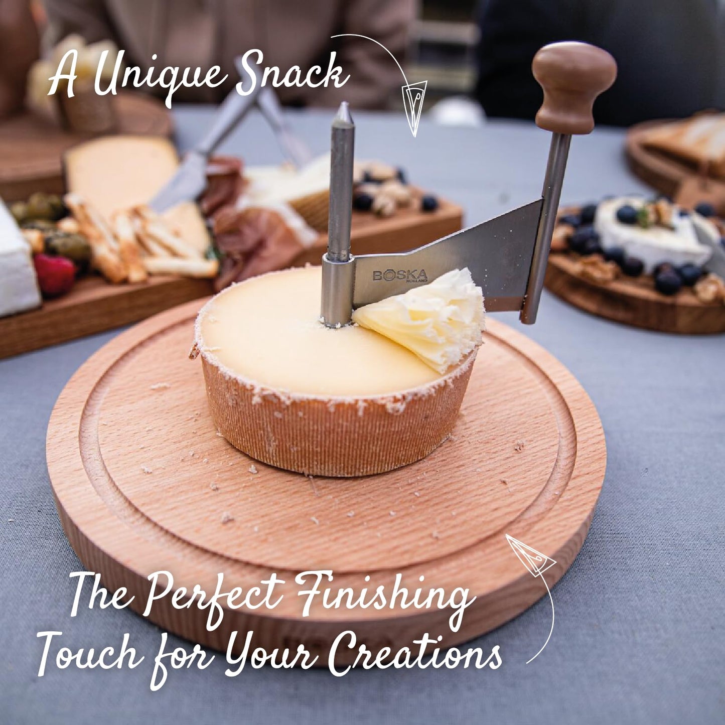 BOSKA Cheese Curler Amigo - The Original with 10-year Warranty - Cheese Wheel for i.a. Tete de Moine, Girolle & Chocolate - Cheese Shaver made of Stainless Steel