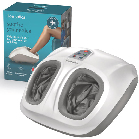 Homedics Shiatsu Air 2.0 Foot Massager with Soothing Heat and Rhythmic Air Compression, 3 Customized Controls and Intensities, Washable Liner, at-Home Kneading Massage Relaxes Feet, 3 Speed Options