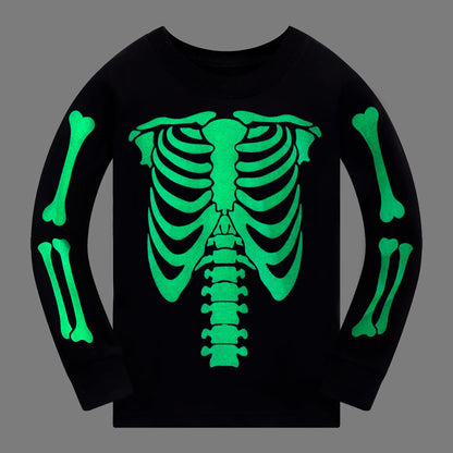 Boys Halloween Pajamas Children Long Sleeve Sleepwear Kids Skull Shirt Halloween Pants Girls Glow in the Dark Skeleton Pjs Set 5t
