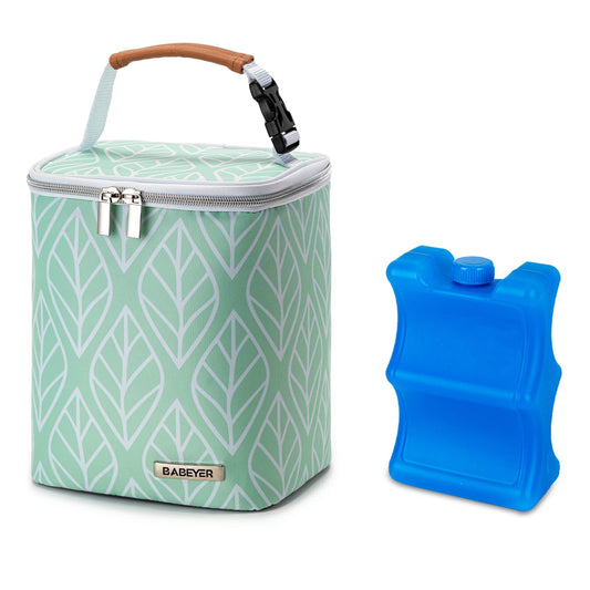 BABEYER Breast Milk Cooler Bag with Ice Pack Fits 4 Baby Bottles Up to 9 Ounce, Baby Bottle Bag for Nursing Mom Daycare-Green