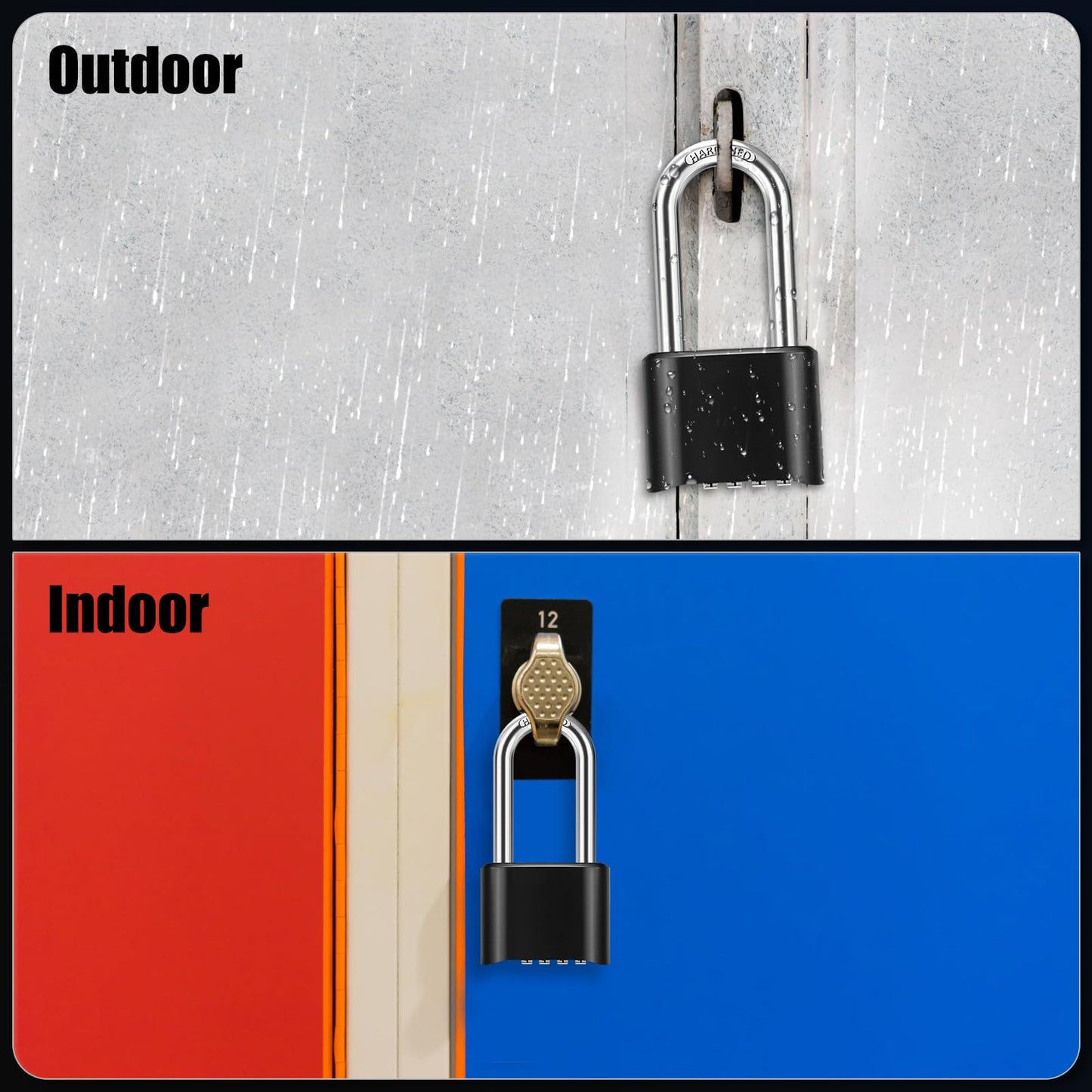 2.5in Long Shackle Combination Lock, Diyife Large Outdoor Weatherproof Padlock, Design of Hidden Password & High Security, Resettable Combination Lock for Locker, Home, School, Garage, Gate, Garden