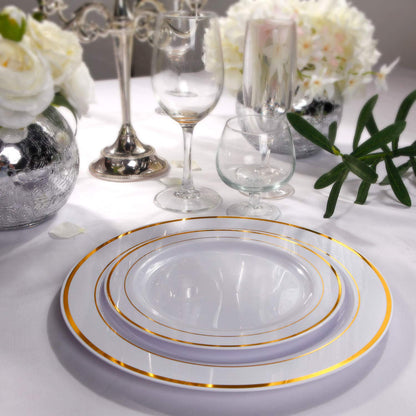 I00000 102 Pieces Gold Plastic Plates, Disposable Party Plates White Gold Rim, 51 Disposable Gold Dinner Plates 10.25 Inch and 51 Disposable Dessert Appetizer Elegant Fancy Wedding Plates 7.5 Inch