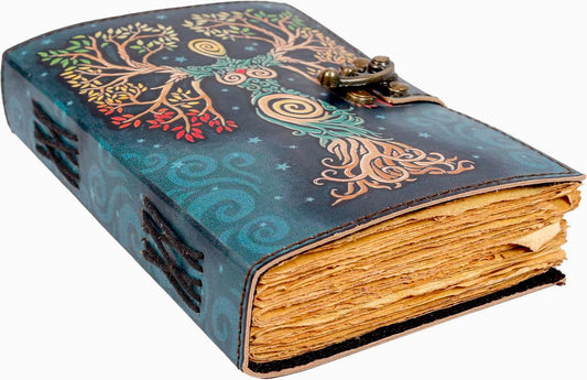 Blank Spell Book Of Shadows Journal With Lock Clasp Prop Vintage Handmade Leather Diary Embossed Prayer Pagan Antique Witchcraft Supplies Wiccan Notebook Daily Witch Gifts Mystic Greek Mythology Goddess (7x5)