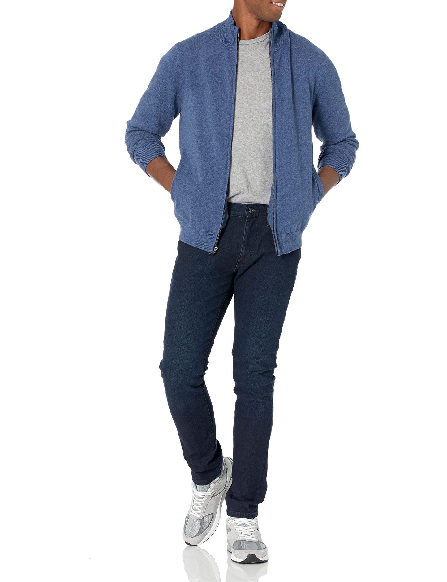 Amazon Essentials Men's Full-Zip Cotton Sweater, Blue Heather, XX-Large