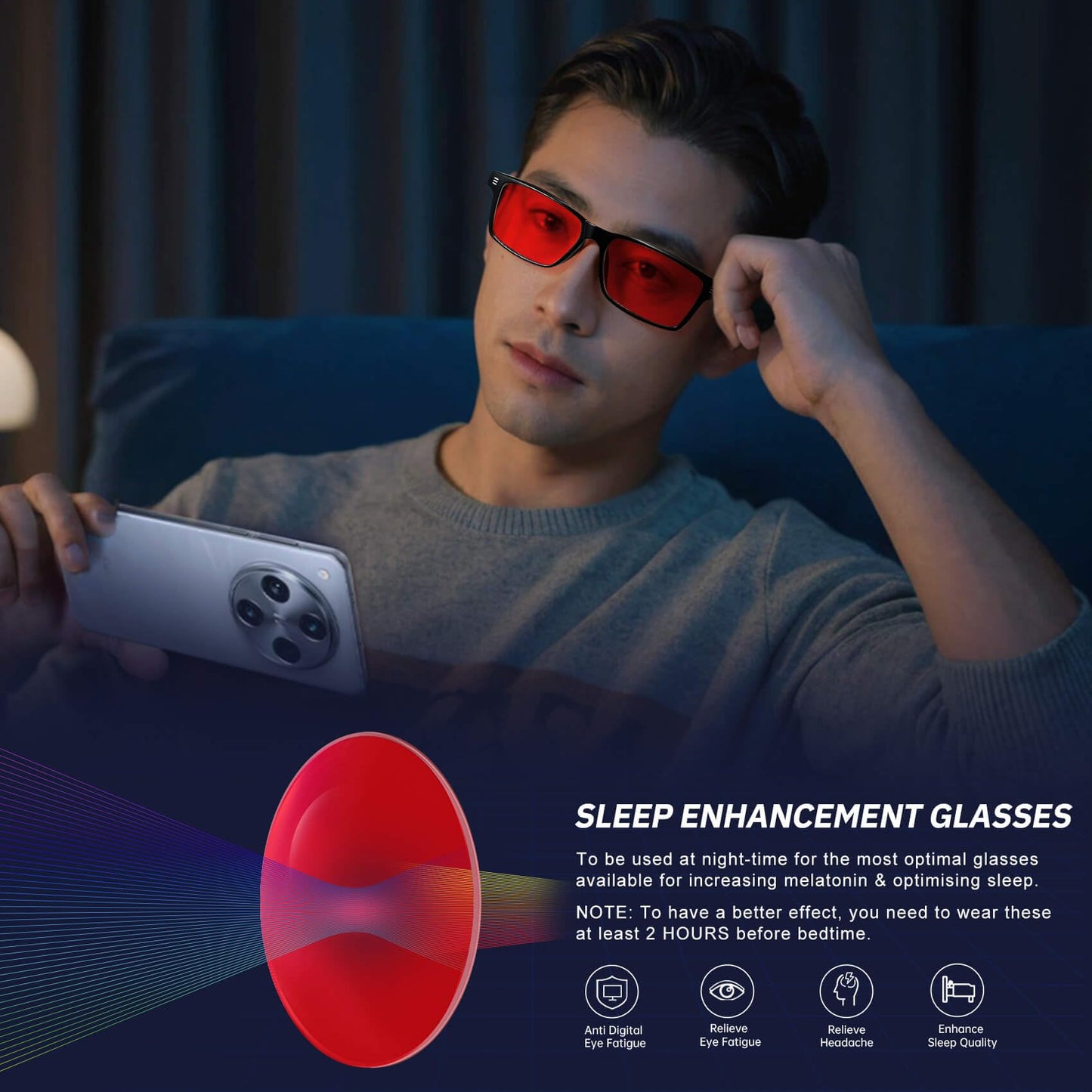 ANYLUV Blue Light Glasses for Sleep, 99.9% Blue Green Light Blocking with Red Lens, Reduce Eye Strain Computer Glasses
