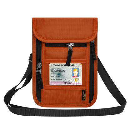 HOTEMIA Neck Wallet for Travel,Passport Holder Neck Pouch for Men Women with Adjustable Neck Strap and RFID Blocking (Orange)