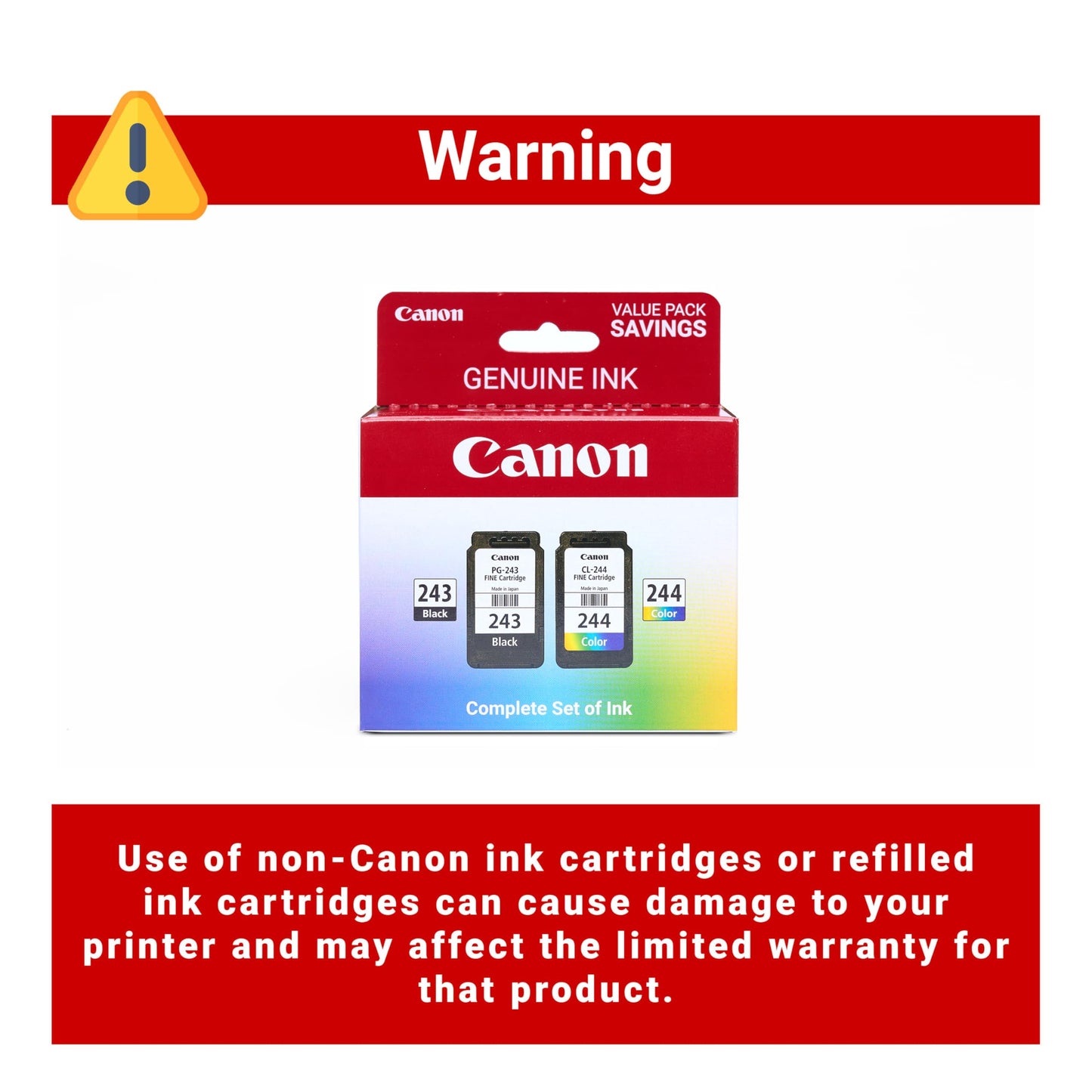 Canon PG-243 / CL-244 Genuine Ink Value Pack (2 Cartridges), Compatible with iP2820, MX492, MG2420/2520/2920/2922/2924/3020/2522/2525, TS3120/302/302a/202/4520/3320
