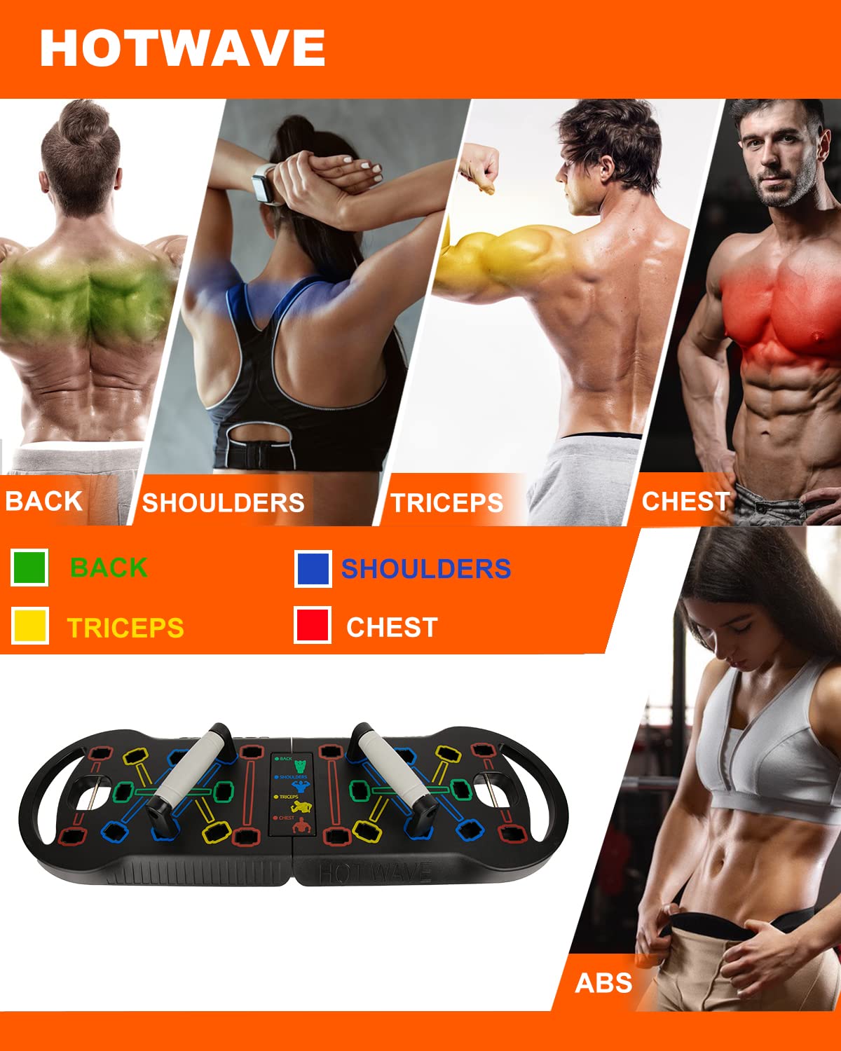 HOTWAVE Portable Exercise Equipment with 16 Gym Accessories,20 in 1 Push Up Board Fitness,Resistance Bands with Ab Roller Wheel,at Home Workout for Men
