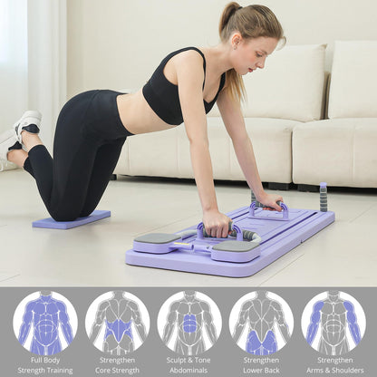 JANUA Pilates Board - Pilates Reformer Set, Multi-Purpose Foldable Pilates Reformer Board for Home, 5 in 1 Pilates Sliding Board (Purple) (Purple Set)