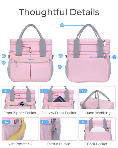 Hedcaw Lunch Box for Women Double Deck Insulated Lunch Bag Women Expandable Leakproof Reusable Lunch Cooler Bag for Work, Office, Picnic, Purple