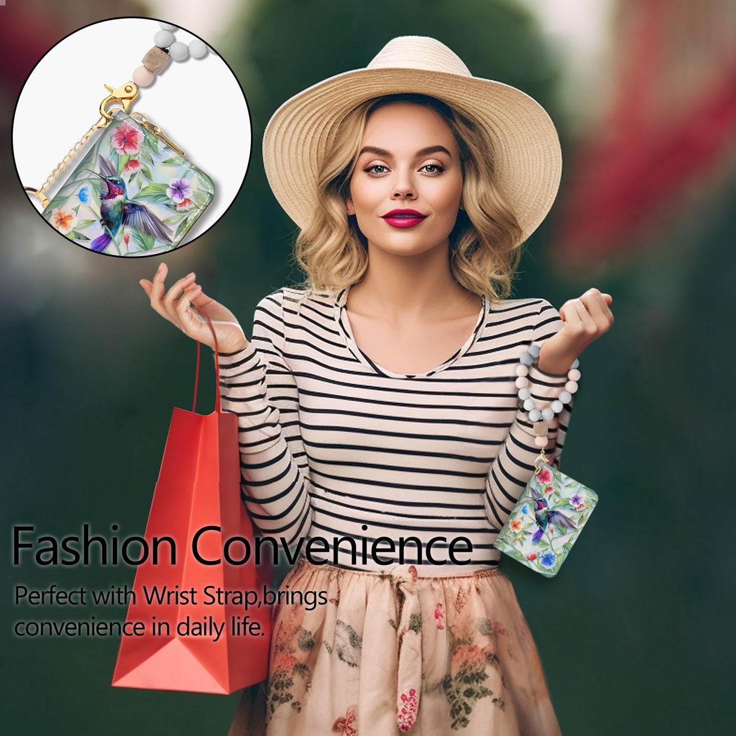 Blusabaca RFID Wallet, Credit Card Holder for Women, Bird Small Wallet with Card Slots Zipper, Leather RFID Card Holder, Card Keychain Wallet, Card Case RFID Blocking Accordion Gift