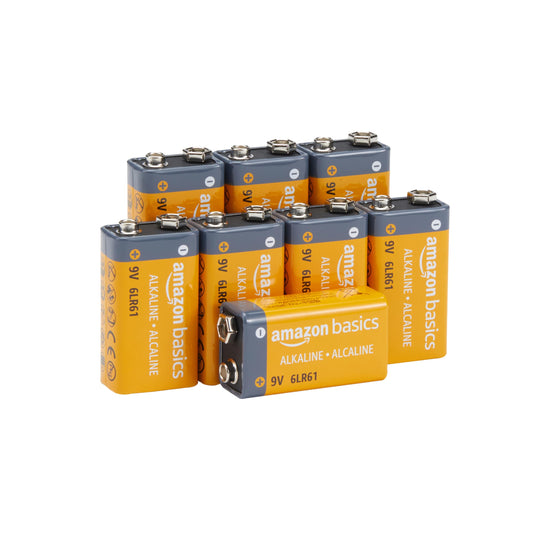 Amazon Basics 8-Pack 9V Alkaline Batteries, 5-Year Shelf Life - for Smoke/CO Detector, Electronics & Audio