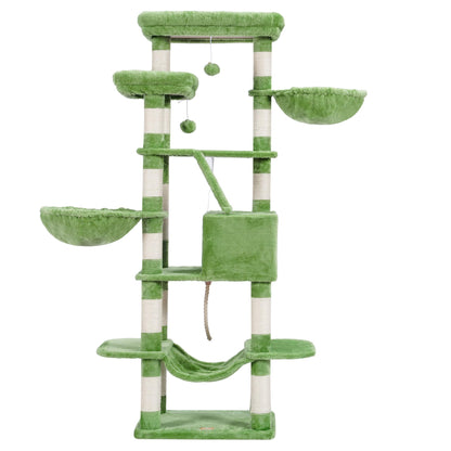 Heybly Cat Tree, 68 inch Multi-Level Cat Tower for Indoor Cats, 2 Widened Plush Perches Cat Condo with Scratching Board and Big Caves, Green HCT025GR