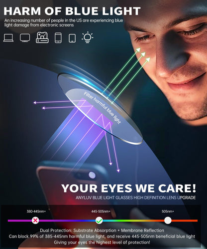 ANYLUV Blue Light Glasses for Men/Women, Lightweight Blue Light Blocking Glasses, Anti-Eye Strain Computer Glasses for Gaming
