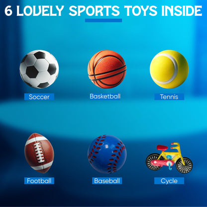 Bath Bombs with Toys Inside W/Educational Flash Cards - Bath Bombs for Kids - 2.5 oz Gift Set of 6 Scented Organic Handmade with Natural Essential Oils - Sports Surprise Inside by Zenseme